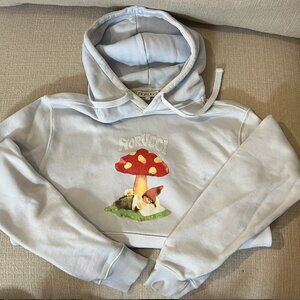 Baby Blue Fiorucci Woodland Mushroom Hoodie (s) and matching crop top (xs)